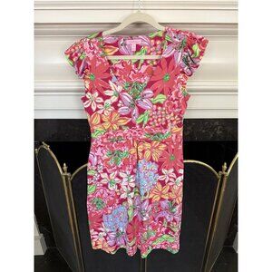 Lilly Pulitzer Pink Floral Ruffle Sleeve Dress 26316 Cotton Silk size small
